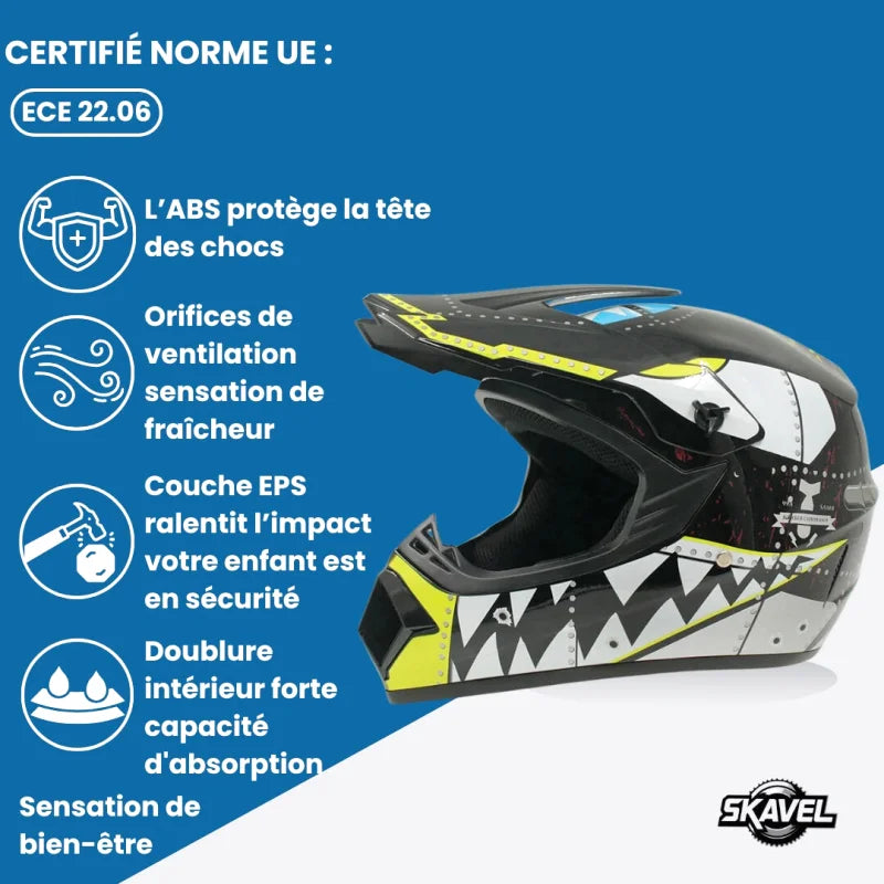 Casque Moto Cross Enfant - Skavel I Noir/Jaune - Skavel