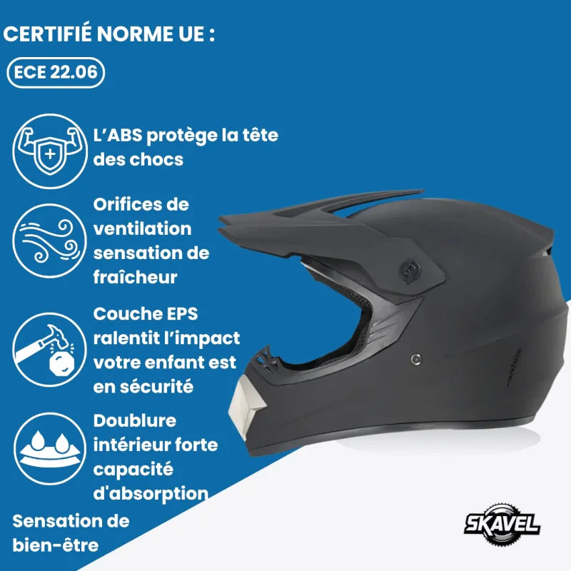 Casque Moto Cross Enfant - Skavel I Noir Mat - Skavel