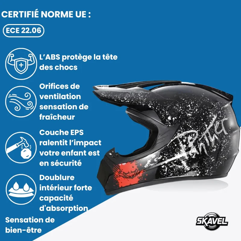 Casque Moto Cross Enfant - Skavel I Noir - Skavel