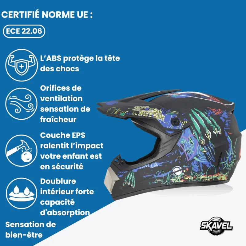 Casque Moto Cross Enfant - Skavel I Noir - Skavel