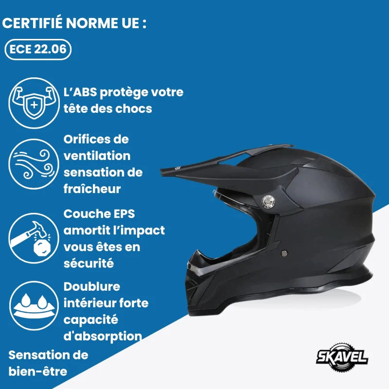 Casque Moto Cross - GHB I Noir Mat - Skavel