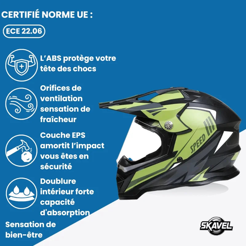 Casque Moto Cross - GHB I Noir/Vert - Skavel