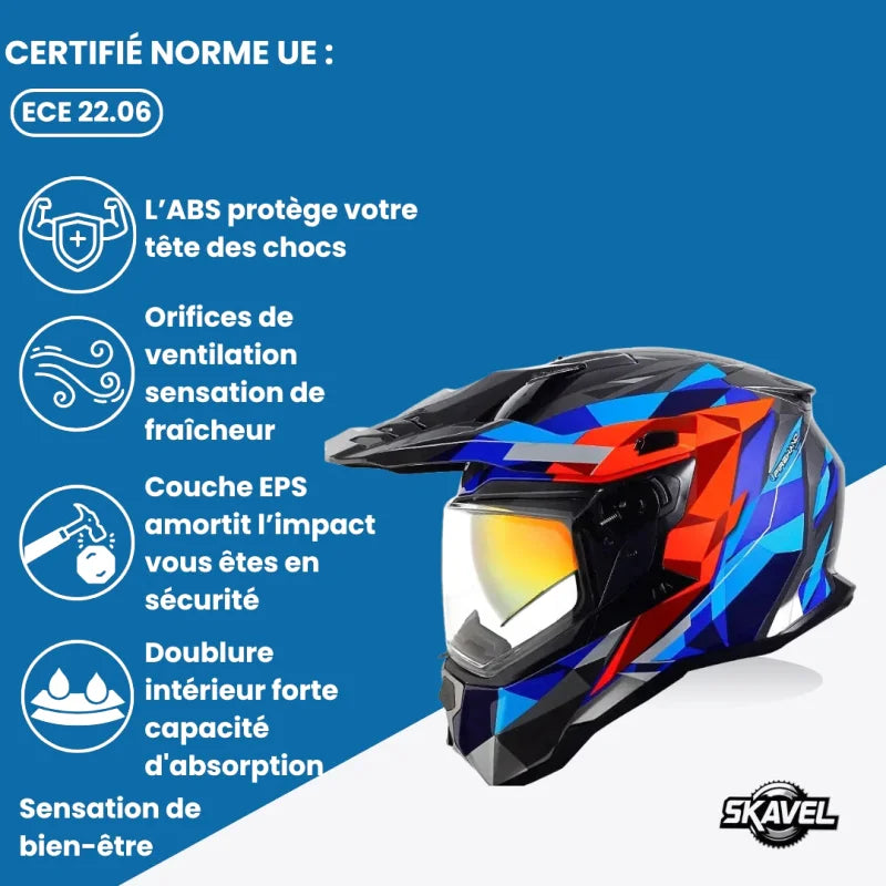 Casque Moto Cross - GSB I Noir/Bleu - Skavel