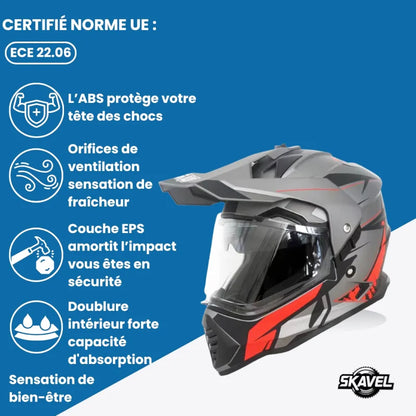 Casque Moto Cross - VGV I Gris/Rouge - Skavel