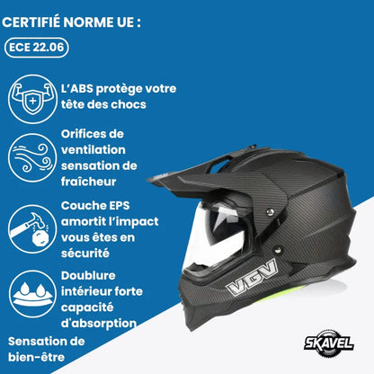 Casque Moto Cross - VGV I Noir Mat Carbone - Skavel