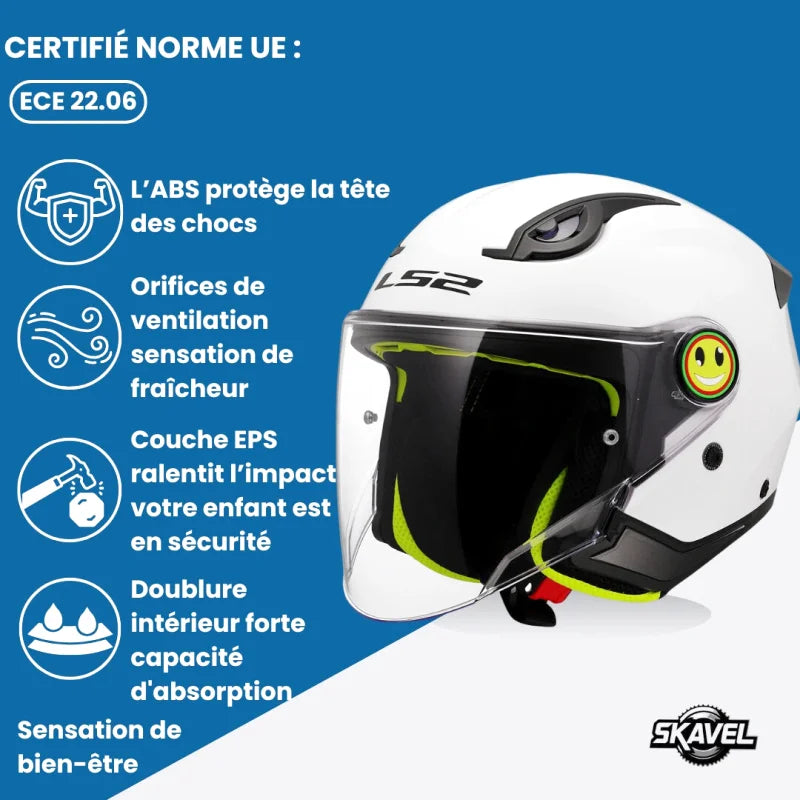 Casque Moto Enfant - LS2 I Blanc - Skavel
