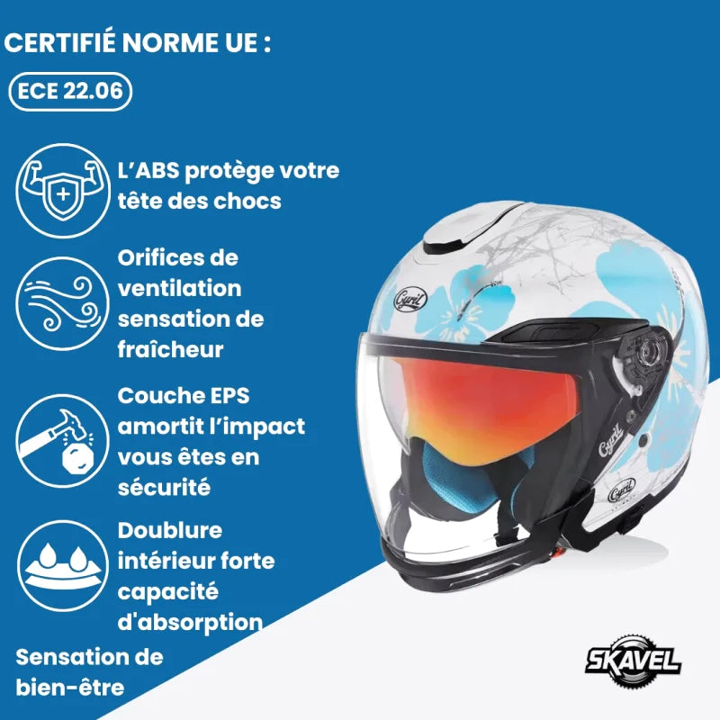 Casque Moto Femme - Cyril I Blanc/Bleu - Skavel