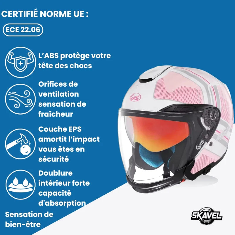 Casque Moto Femme - Cyril I Rose/Blanc - Skavel