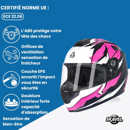 Casque Moto Femme - Triangle I Noir/Rose - Skavel