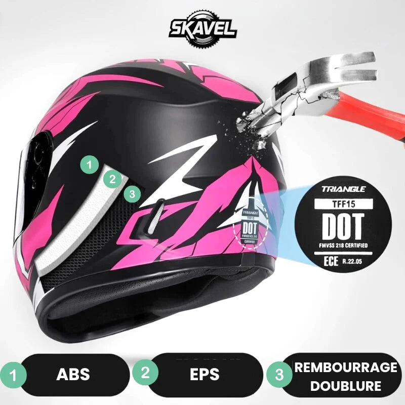 Casque Moto Femme - Triangle I Noir/Rose - Skavel