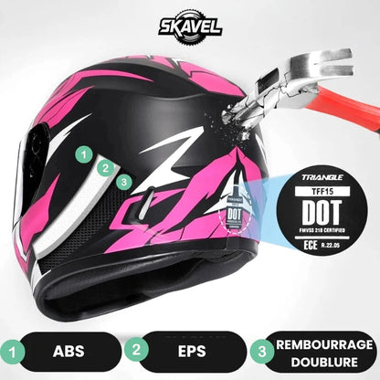 Casque Moto Femme - Triangle I Noir/Rose - Skavel