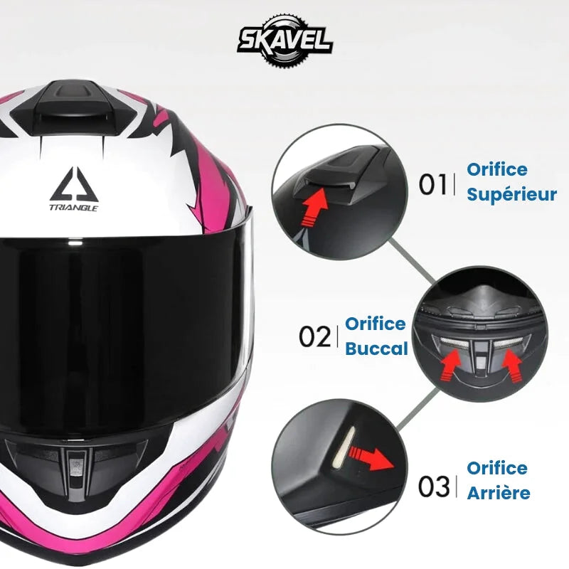 Casque Moto Femme - Triangle I Noir/Rose - Skavel