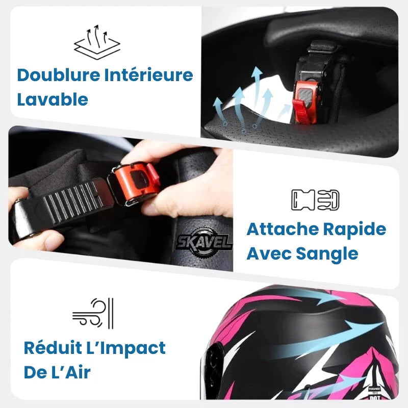 Casque Moto Femme - Triangle I Noir/Rose - Skavel