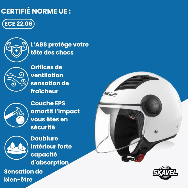 Casque Moto Jet - LS2 I Blanc - Skavel