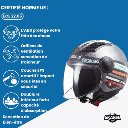 Casque Moto Jet - LS2 I Gris - Skavel