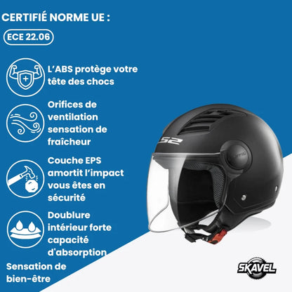 Casque Moto Jet - LS2 I Noir Mat - Skavel