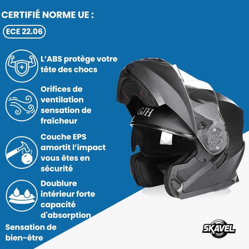 Casque Moto Modulable - GJH I Noir - Skavel