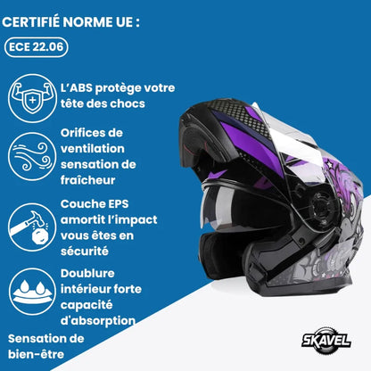 Casque Moto Modulable - GJH I Noir/Violet - Skavel