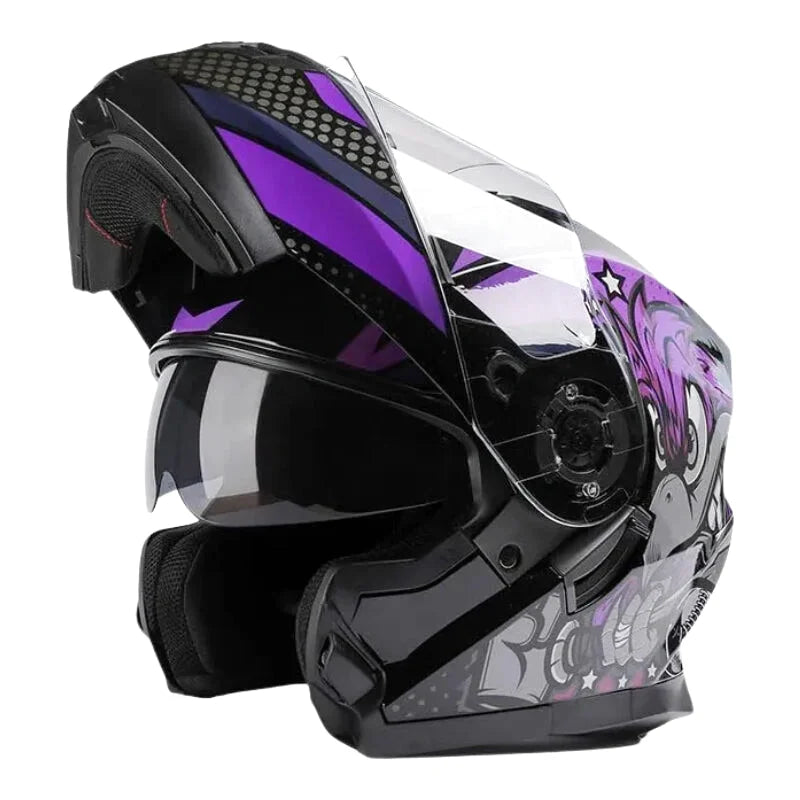 Casque Moto Modulable - GJH I Noir/Violet - Skavel